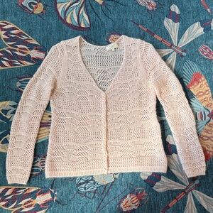 Sézane Light Pink Cardigan Crochet Sweater